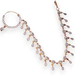 Two Tone - Gold Silver Brass Starlit Sparkle Nose Pin with Accents and Sparkling cubic Zirconia/American Diamond Stones Jewellery for Women And Girl - White-image-54