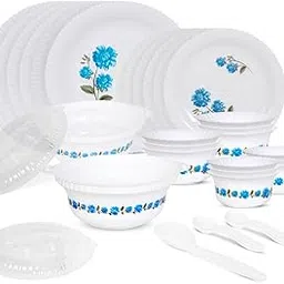 Blue Dinner Set | 36 Pieces for Family of 6 | Microwave & Dishwasher Safe | Bone-Ash Free | Crockery Set for Dining & Gifting | Plates & Bowls | White(Plastic Materail)-picture-12