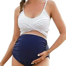 summer mae Maternity Criss Cross Bikini Swimsuits High Waist String Floral Bathing Suit Two Piece Pregnancy Swimwear-picture-42