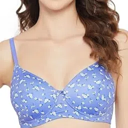clovia Women's Polyamide Printed Lightly Padded Full Cup Wire Free T-Shirt Bra - Blue-picture-27