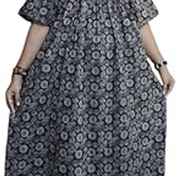 prayagi Women's Soft Cotton Floral Printed Plus Size Maxi Nighty-picture-48