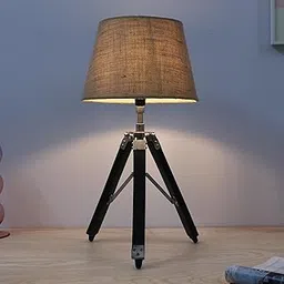 tu casa Classic Vintage Tripod Black Mangowood Table Lamp for Home Decoration, Bedroom, Living Room, Lounge, Office, Festival Gifting, Study Table (Beige with Jute Shade) H - 21" / No Blub-picture-20