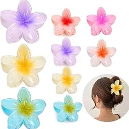 Fashion Fitoor 9-Piece Korean Style Two-Tone Flower Hair Claw Clip Set for Women & Girls | Big & Small Hair Clutcher Combo | Pastel Plastic Hair Accessories for Daily Use-image-12