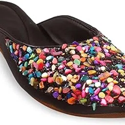 bohekant Women's Embellished Slip-On Mules | Ethnic Flats with Colorful Stones & Glitter | Comfortable Festive Footwear for Wedding-picture-45