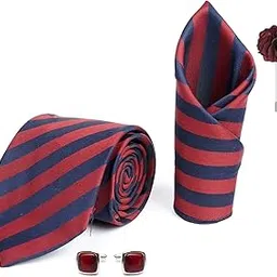 axlon Mens Plaid Stripped Silk Necktie Gift Set With Pocket Square Cufflinks & Brooch Pin Tie For Men Formal With Leatherite Box (S3RX Free Size) | (Leather Gift Box) (Pack of 4)-picture-34