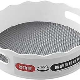 Lazy Susan Turntable Organizer Non-Skid Kitchen Storage for Bathroom Snack L Grey-image-6