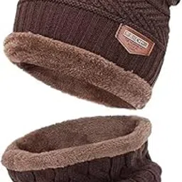 flory Winter Cap & Muffler for Men & Women Cap Woolen Topaa Winter Cap Head & Neck Warmer to Protect Thunder air Cap & Muffler Black Color1 Set-picture-36
