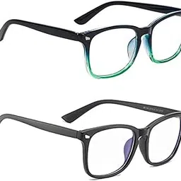 Full Rim Square Branded Latest and Stylish Frames | Blue Light Blocking Reading Glasses | Men & Women | Medium | Black Green And Black Frame/Clear Lens - Pack of 2-image-92