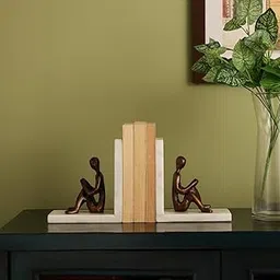 Dci Modern Copper Finish bookends| Marble Base with Bronze Figurine | Human Figurine bookends for Living Room Table for Home & Office Shelf & Tabletop Decor Set of 2 Book Holders-picture-20