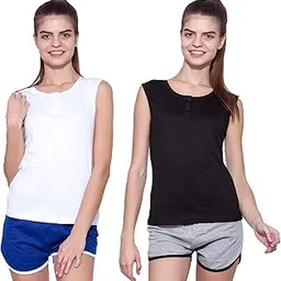 Ap'pulse Women's Sleeveless Henley(Pack of 2)-picture-10