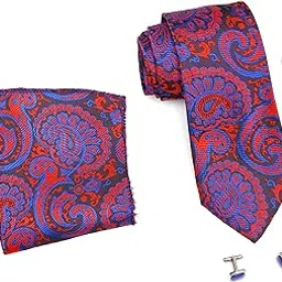 Tie for Men – Plaid Silk Neck Ties Set with Cufflinks Flower Pin, Pocket Square & Black Gift Box, Combo Necktie Sets for Office Wear, Formal Suits & Weddings (0, AMBI5RB)-image-98