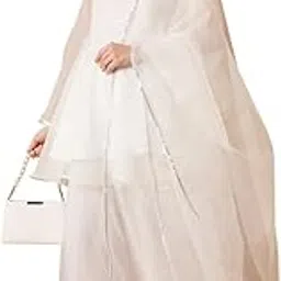 magnetism White Organza 3-Piece Set, Embellished Kurti with Palazzo Pants and Dupatta, Sheer Bell Sleeves-picture-36
