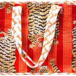 Tiger Printed Reversible Quilted Tote Bag, Unisex Kids, Standard Size, Red, Cotton, Cotton Lined, Zipper Closure, 26x30x26 cm, 25 cm Strap, Animal Theme-picture-10