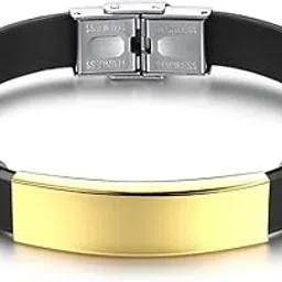 Black Silver Gold Stainless Steel Silicon Wrist Band Customized Personalised Letter Engraved ID Bracelet Men-image-9