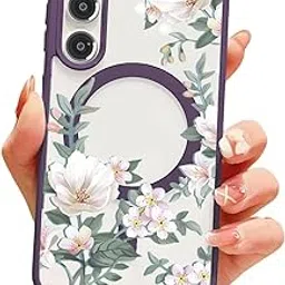 VONZEE Compatible with Samsung Galaxy S25 FE 5G Case Luxury Retro Flowers Floral Clear for Magnetic Wireless Charging Case Shockproof PC+TPU Cute Glossy Shiny Cover for Girls Women, Deep Purple-image-26