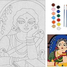 HOBBY INDIA Canvas Painting Board kit Set for Kids & Adults | Creative DIY Art & Craft Gift for Boys & Girl, pre-Designed | Bedroom, Living Room, Office décor | Indian Forms Handmade(12"x9") (Women)-image-84