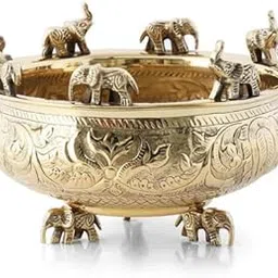 Brass Globe Brass Elephant Brass Urli Bowl | Brass Urli with Gold Finish | Brass Urli Bowl for Home Decor - 6 inch-picture-29