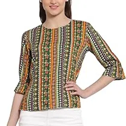 style quotient Women Olive and Multi Ethnic Printed Polyester Smart Casual Top-picture-23