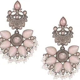 zaveri pearls Pink Silver Oxidised Stones & Beads Traditional Dangle Earring For Women-ZPFK16702-picture-27