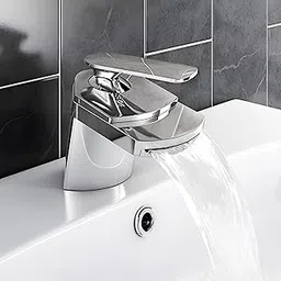 AQUAKART Waterfall Basin Tap Faucet Mixer Silver Chrome Waterfall for Bathroom Toilet Wash Basins Hot and Cold Water, Basin Mounted - 11 Cm Height-picture-35