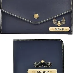 your gift studio Personalized Faux Leather Man & Women Stylish Wallet |Customized Unisex Couple Gift Combo (Royal Blue)-picture-19