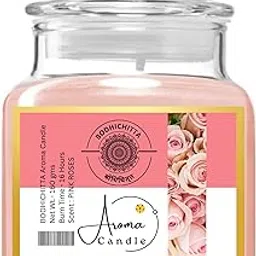 Bodhichitta Pink Roses Scented Glass Candle Pure Soy Wax Aroma Candle Pack of 1-image-55