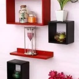 WOLD EXPORT Engineered Wood Wall Shelves with a Glossy Finish Decorative Cube Floating, Shelves Wall Shelf, Wall Rack for Living & Bed Room, Drawing Room. (Red&Black)-picture-27