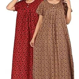 kuruti b sheets Brand Nighty for Women Cotton | Short Sleeves | Night Wear | Maxi for Women | Round Shaped Neck - Cotton Fabric image 1