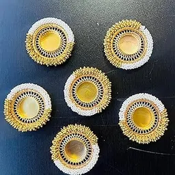 Lazybeee White Gold Pearl Tea Light Holder Set of 6, Diwali Decoration Item for Home Decor, Diya for Puja, White & Gold T-Light Holder for Home, Office, Beautiful Diya Decoration-picture-23