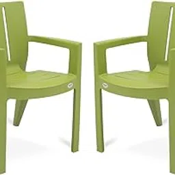 Oaknest Unboxing Furniture Supreme Kent Plastic Chair | Modern Arm Chair For Living Room, Garden And Outdoor | Weight Bearing Capacity 200 Kgs | 6 Months Warranty (Mhendi Green) | Set Of 2 Chairs image 1