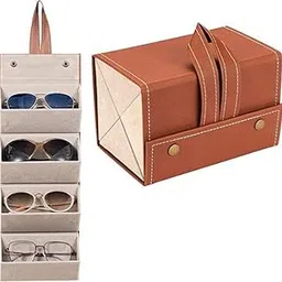 njenterprise 4 Layer Sunglasses Organizer Box, PU Leather Hanging Foldable Eyeglasses Case Storage Multiple Pairs Eyeglasses Eyewear Holder for Men Women-picture-35