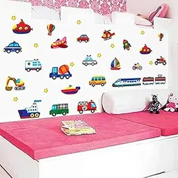 JAAMSO ROYALS Cartoon Cars Train Motor Bike Ship Transportation Kids Self Adhesive Peel and Stick Home Décor and Wall Decor WallSticker (50CM X 70CM)-image-11