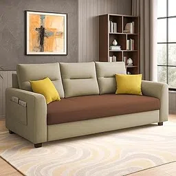 GRAPEWOOD Aiden 3 Seater Sofa Set for Living Room (Cream Brown Colour Fabric) Premium Fabric Sofa Set-picture-16