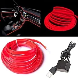 Automaze USB El Wire, 5M Neon Lights 5V with Fuse Protection for Automotive Car Interior Decoration with 6mm Sewing Edge (Red)-picture-12