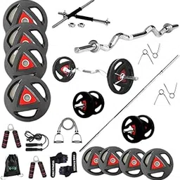 FIRE FITNESS metal integrated plates weights combo (30kg) for home gym workout equipments for men with 3-ft and 5-ft steel gym rod for weight lifting at hnome workout,with 30M-M solid Steel hole-picture-13