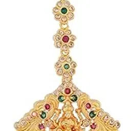 estele Traditional Lakshmi Devi & Floral Designer Maang Tikka's With Pearls & Cubic Zirconia (CZ) Stones for Girls & Women's-picture-13
