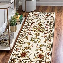 Bunkar Carpets Runner Rug for Bedroom | Living Room | Sofa Floor - Handmade Pure Wool - 2 FT x 6 FT - Ivory Cream - Floral Design-image-62