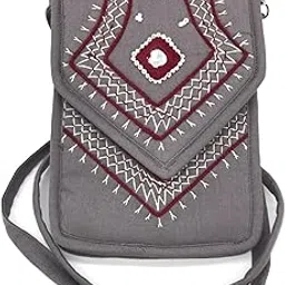 srishopify handicrafts SriShopify Handcrafted Women's Smart Mobile Pouch Cotton Canvas Small Sling Crossbody Bag with Stylish Design Original Mirror Work, Womens Day, Valentine Gift For Girlfriend Love Special 7 Inch Size-picture-54