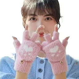 Soft Mink Gloves Claw Fingerless Flip Mittens Winter Warm Wool Touchscreen Gloves Flap Cover Knitted Mitten Gloves for Teenager and Womens-image-68
