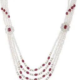 Beautiful Rani and White Colour 4 Layer pearl beads Dulha groom sherwani Necklace/Moti Mala for Men for wedding.-image-15