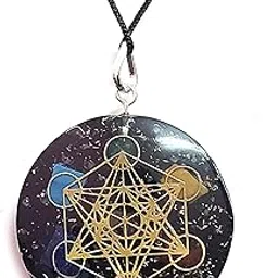 astroghar Black Tourmaline And Chakra Crystal CHips Metatron’s Cube Merkaba Sacred Geometry Orgone Pendant For men And Women-picture-43