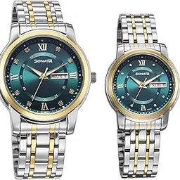 sonata Perfect Pairs Quartz Teal Round Dial Men's and Women's Analog Watch | Stainless Steel Strap Material | Pairs Watch - 7715787090BM01-picture-15