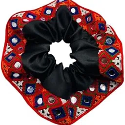 Navratri Special Hair Accessories Scrunchies Hair Bow Bun Tie Shell Kutchi Work lace-picture-11