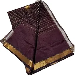 heyam Handloom Silk Cotton Saree with Gold Border, Zari Half Check Pattern with Blouse Piece-picture-44