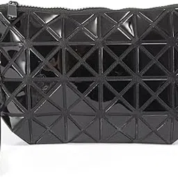 GLOSSY Geometric Pattern Holographic Pouch with Detachable Wrist Strap, Transformable Design, Makeup Pouch (Black)-picture-11