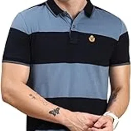 classic polo Men's Half Sleeve Polo Neck Slim Fit Striped T-Shirt-picture-44