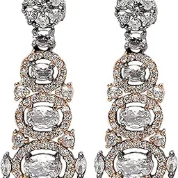zeneme Rose Gold Black Toned American Diamond Stone Studded Vintage Drop Earrings For Women & Girls | Best Gift For WOMEN-picture-52