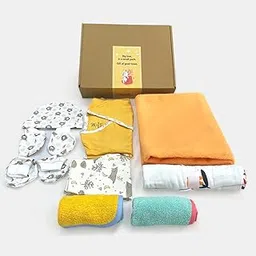 Kridlo Newborn Baby Gift Set | Premium Eco-Friendly Baby Hamper for Boys & Girls | Clothing Gift Set Pack of 11 (6-9 Months,Swaddle, Washcloths, Cap Booties Mittens, Dry Mat & Jhabla Pant)-picture-21