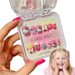 MONKEYTAIL 12 Pcs Press-On Nails for Kids – DIY 3D Cute Cartoon Nail Art Kit – Assorted Kawaii Designs with Bows, Rhinestones & Characters – Pre-Glued Artistic False Nails as Birthday Gift for Girls-picture-25