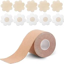 Boob Tape with 10 Nipple Pasties Multipurpose Nipple Tape for Women Push Up & Lifting Body Tape for Women Breast Tape Breast Lift Bra Tape Bob Tape for Breast Lift 5cm x 5mtr-image-14